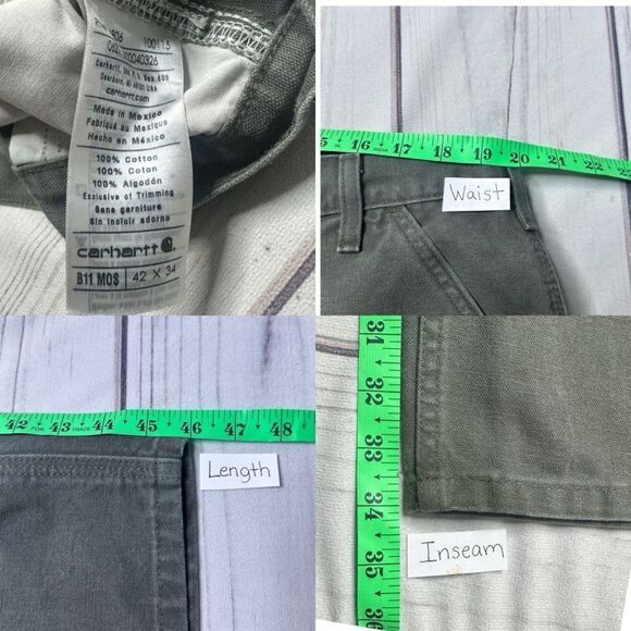 Carhartt Green B11 MOS Duck Canvas Dungaree Fit Carpenter Pants Men's Size 42X34 - Picture 6 of 8